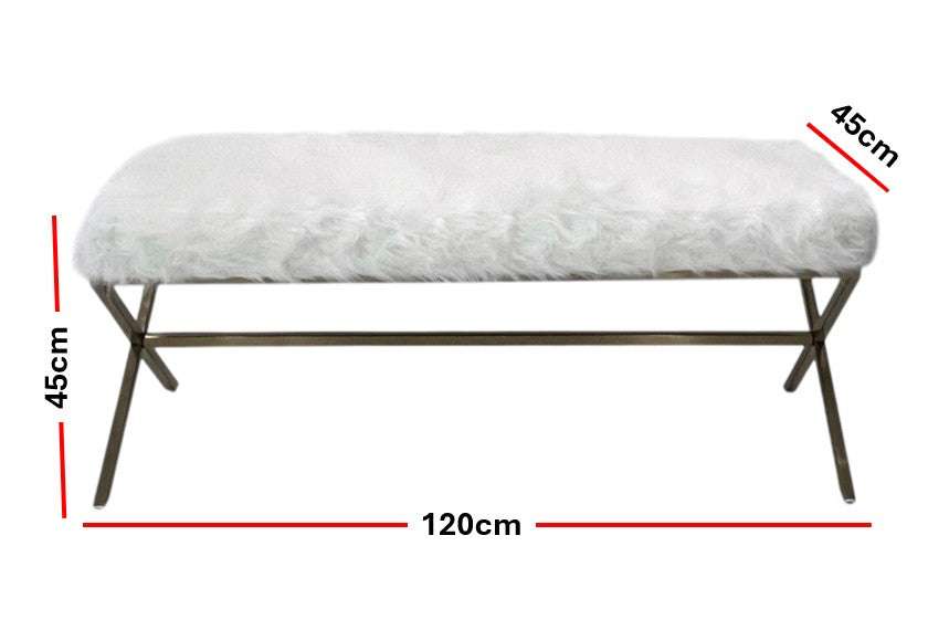 Interior Ave - Oxley White Fur Bench - Gold