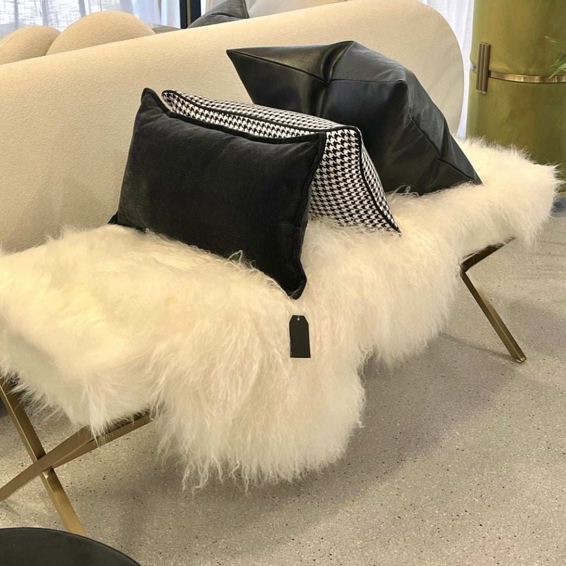 Interior Ave - Oxley White Fur Bench - Gold