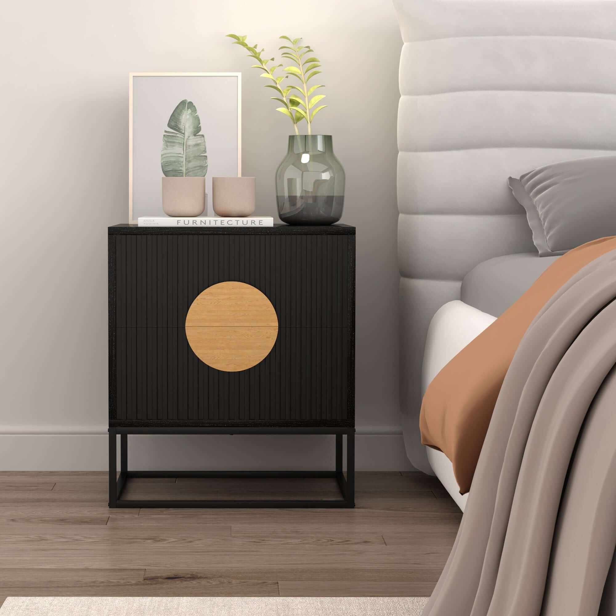 Belmonte Black Fluted Bedside Table