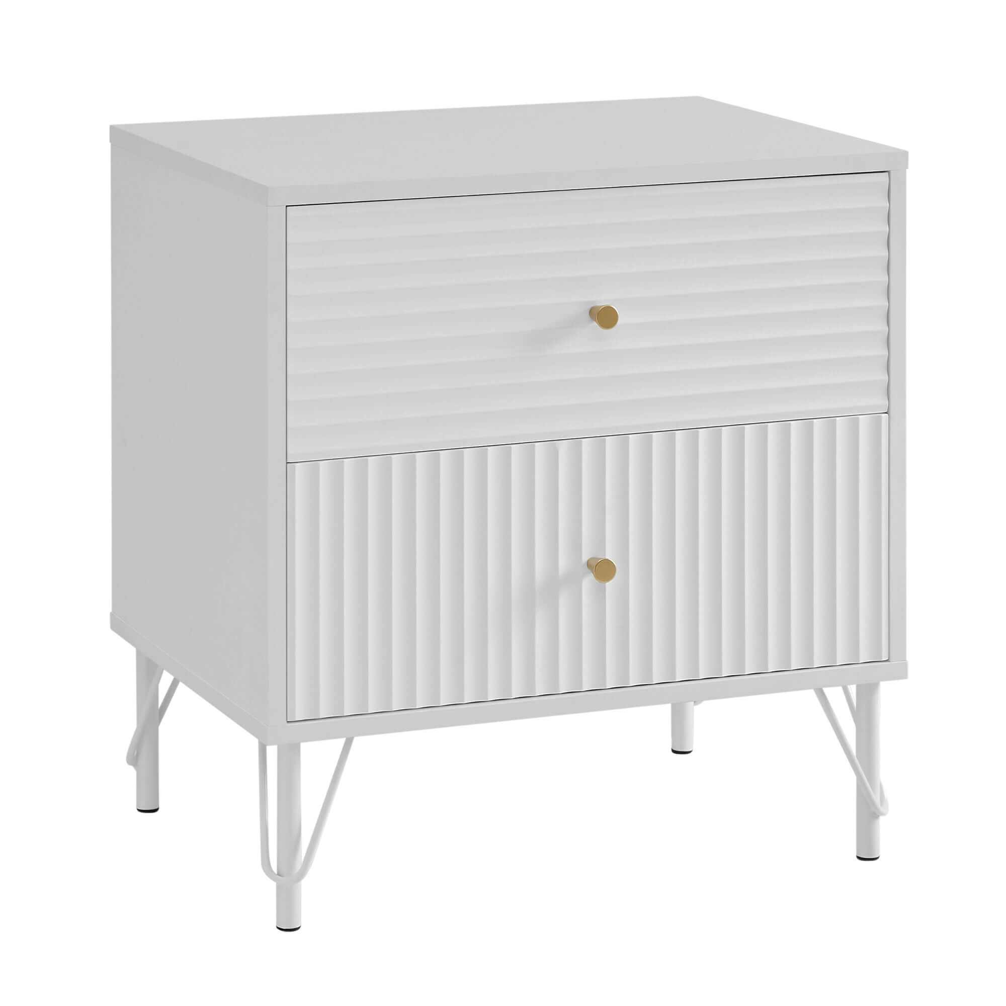 Lisa Wavy Fluted White Two Drawer Nightstand
