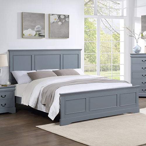 4 Pieces Bedroom Suite in Solid Wood & MDF King Size Grey Colour Bed,