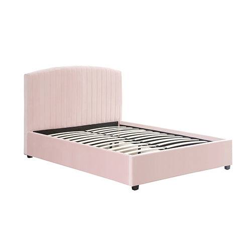Camelia Pink Queen Bed Frame Velvet Upholstery High Headboard