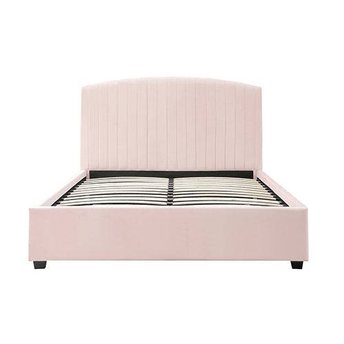 Camelia Pink Queen Bed Frame Velvet Upholstery High Headboard