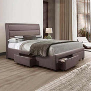 Megan Fabric King Bed Frame With Storage Drawers in Light Grey