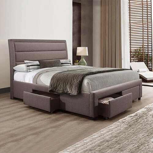 Megan Fabric King Bed Frame With Storage Drawers in Light Grey