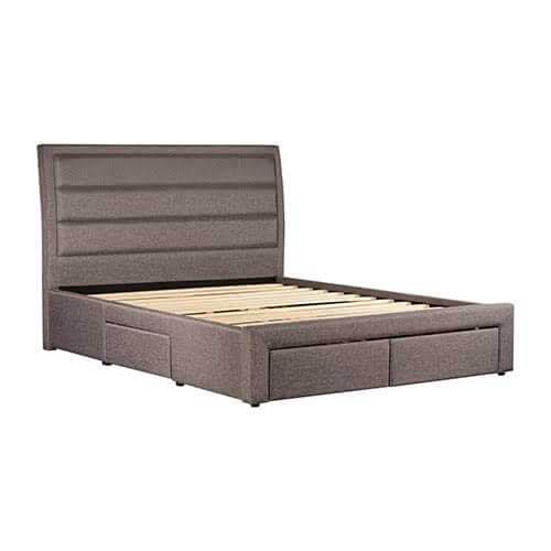 Megan Fabric King Bed Frame With Storage Drawers in Light Grey
