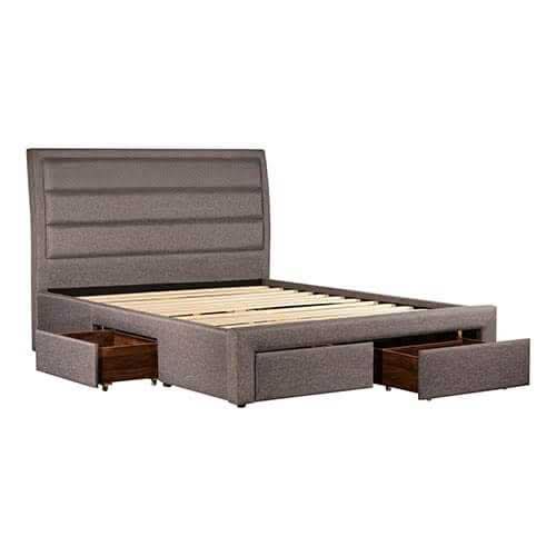 Megan Fabric King Bed Frame With Storage Drawers in Light Grey