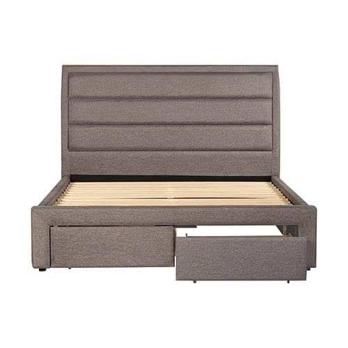 Megan Fabric King Bed Frame With Storage Drawers in Light Grey