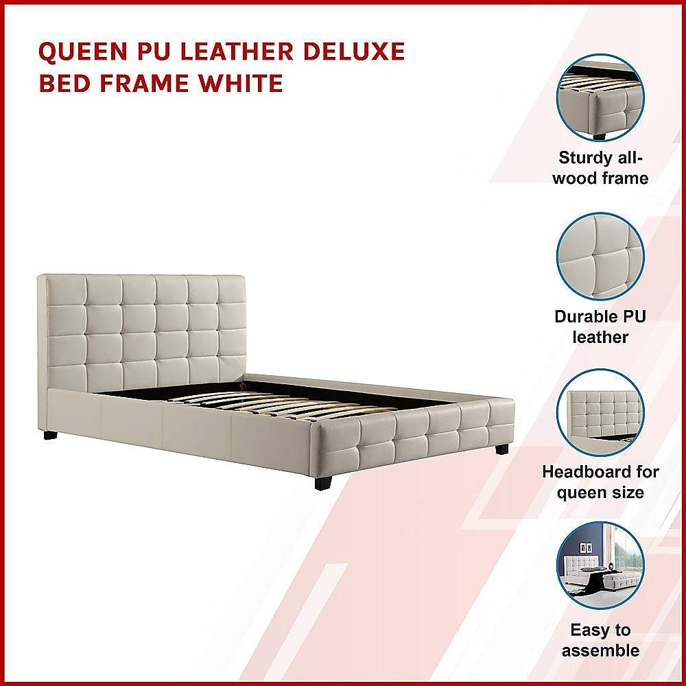 Palermo Queen Leather Bed Frame - White