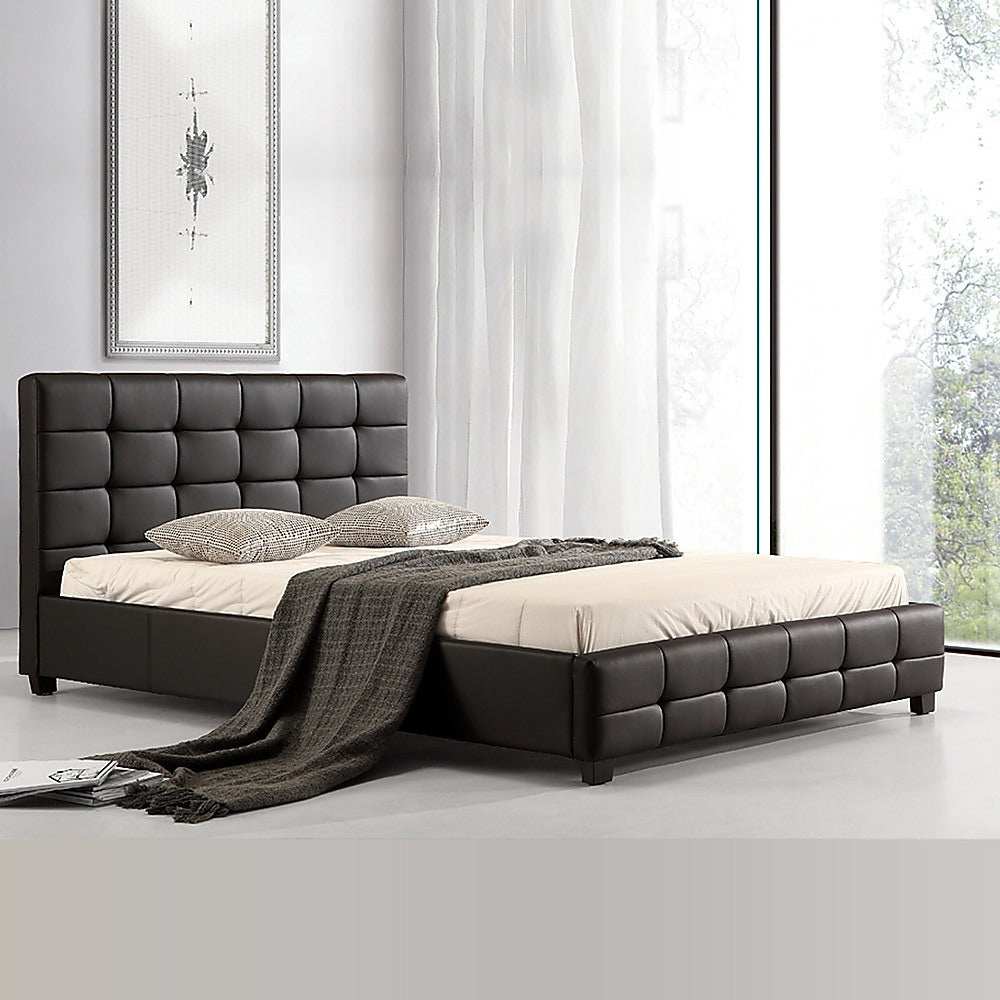 Deluxe Black Leather Bed Frame Queen