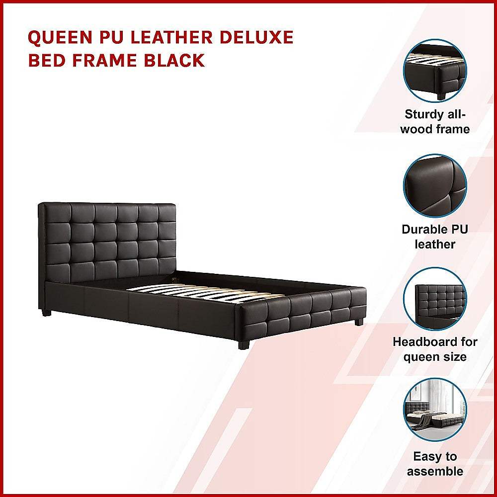 Deluxe Black Leather Bed Frame Queen