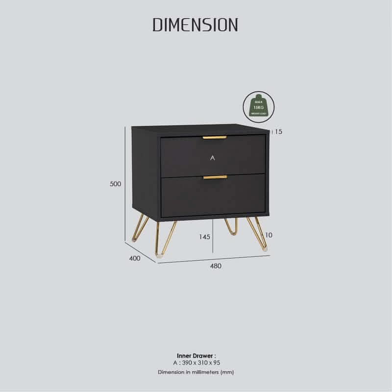 Volos Bedside Black Side Table