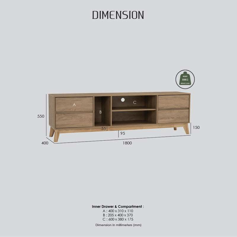 Hirado Walnut Entertainment TV Unit Cabinet - Cocoa