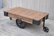 OLD RAILWAY SLEEPER INDUSTRIAL CART COFFEE TABLE