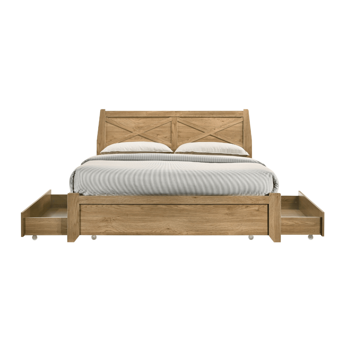 Mica Natural Wooden Queen Bed Frame with Storage Drawers