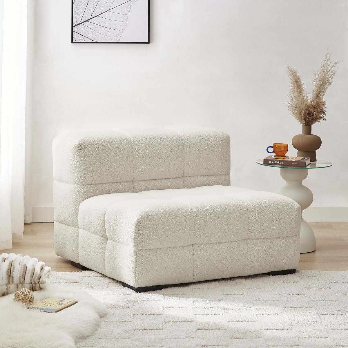 Fabric Armchair - Modern Bouclé Texture & Versatile Neutral Design