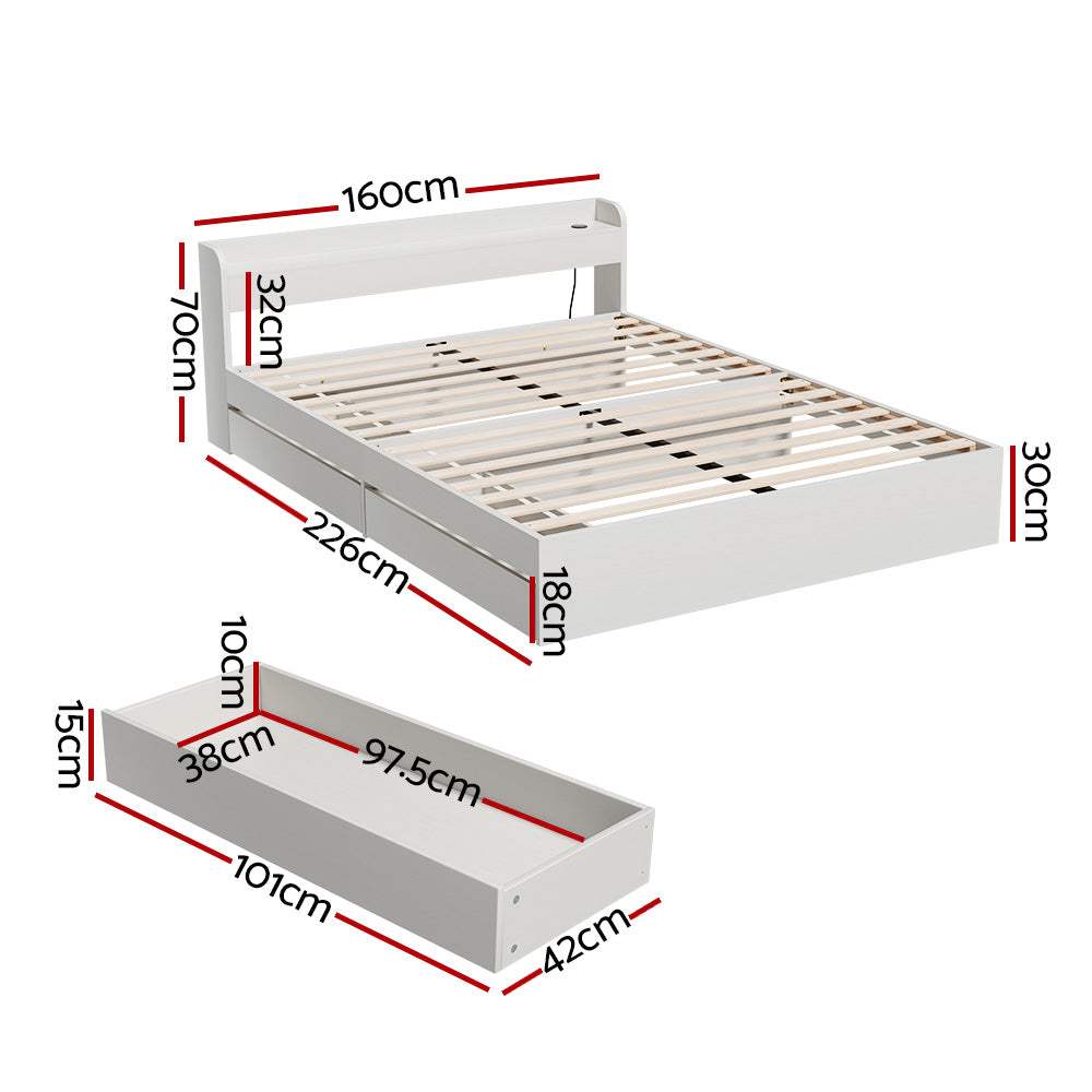Aura Storage Bed Queen Size with Charging Ports 2 Drawers