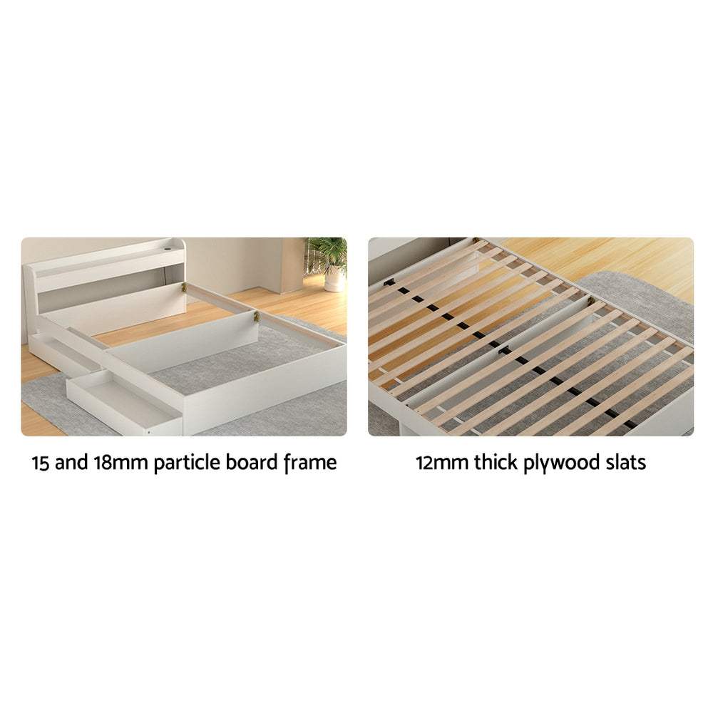 Aura Storage Bed Queen Size with Charging Ports 2 Drawers