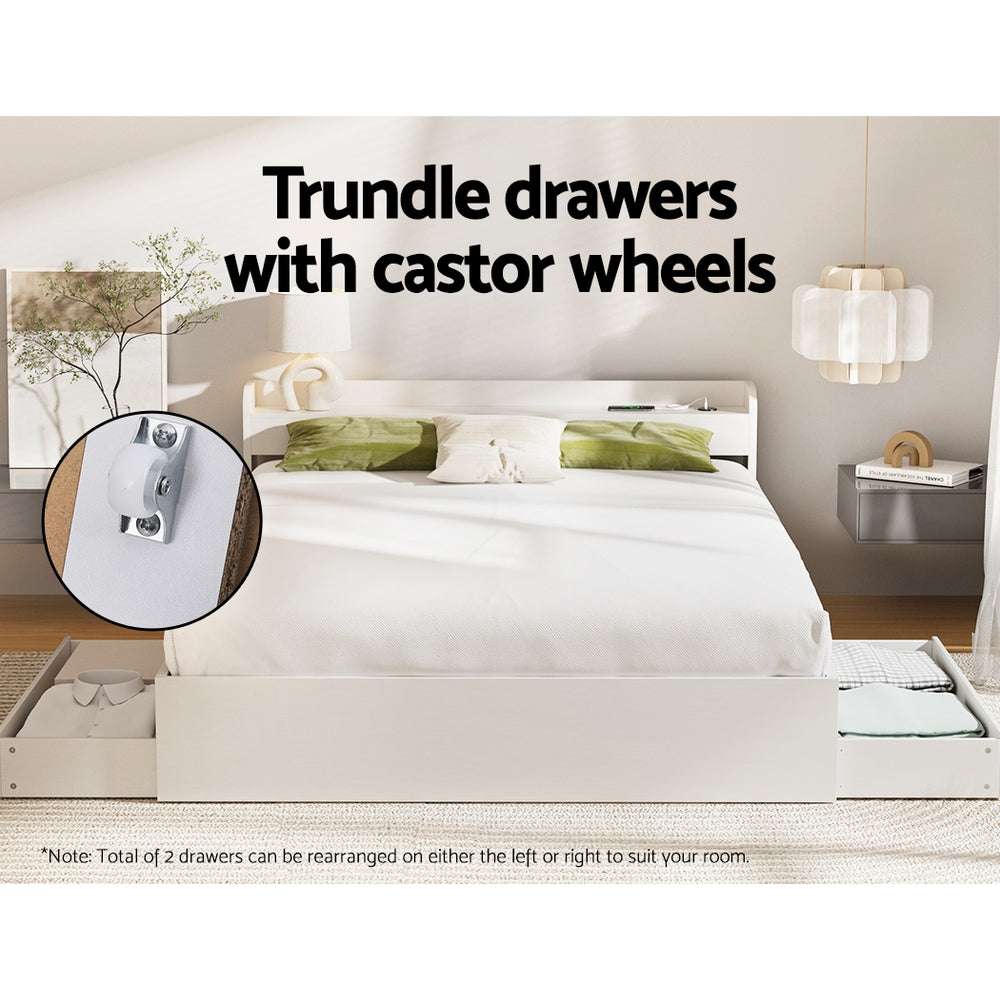 Aura Storage Bed Queen Size with Charging Ports 2 Drawers