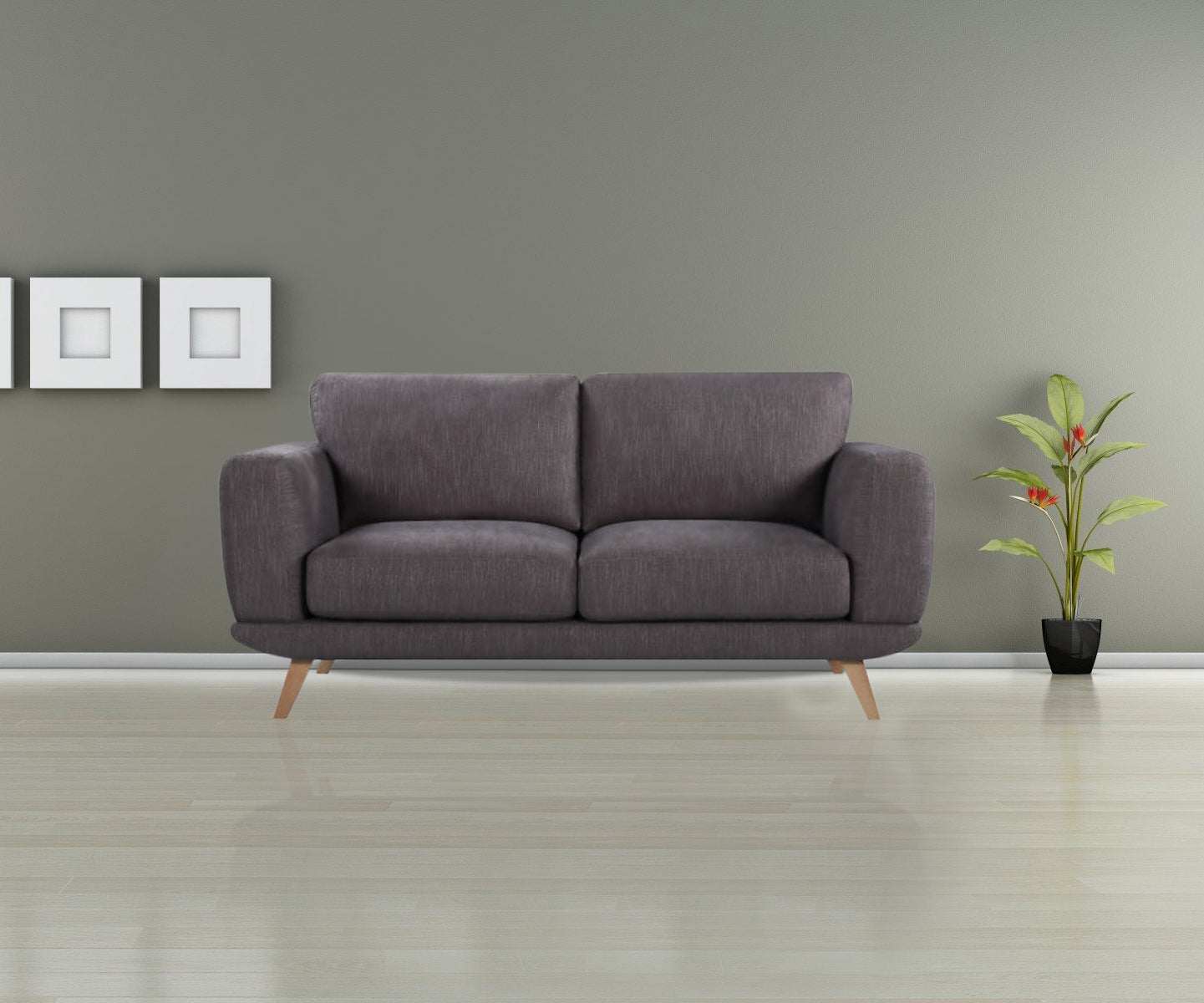 2 Seater Sofa Brown Fabric Lounge Set for Living Room Couch with Solid