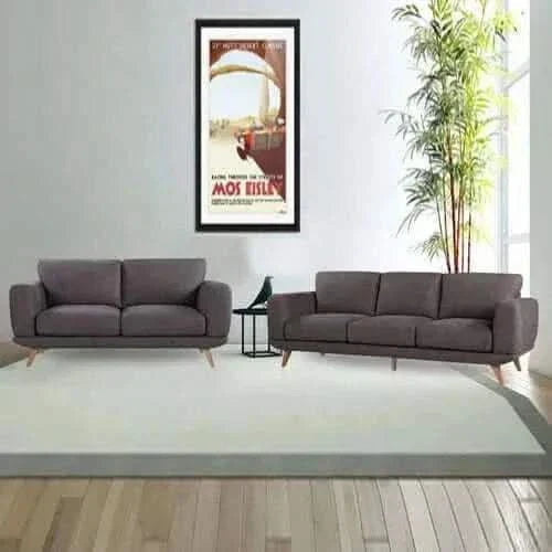 2 Seater and 3 Seater Sofa Brown Fabric Lounge Set for Living Room