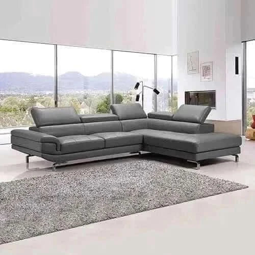 5 Seater Lounge Set Grey Colour Leatherette Corner Sofa with Chaise