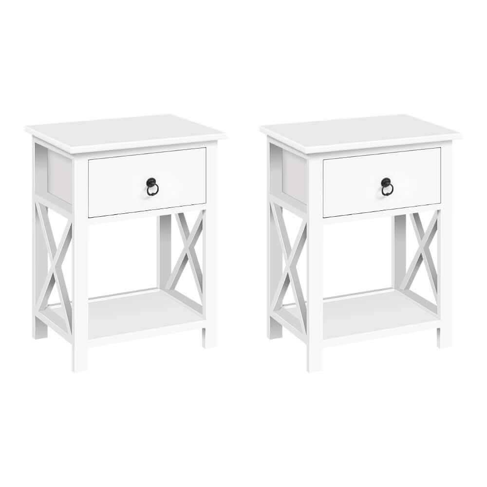 EMMA Set of 2 Bedside Table With Drawer and Shelf White