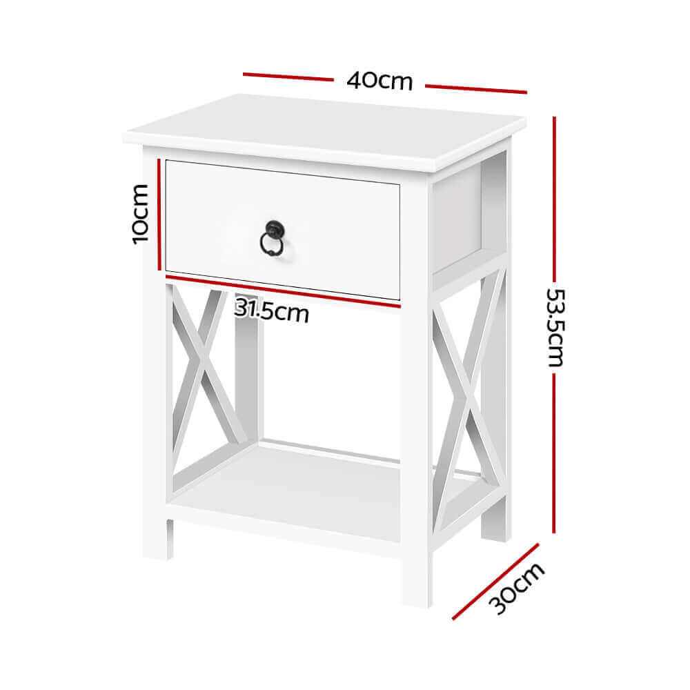 EMMA Set of 2 Bedside Table With Drawer and Shelf White