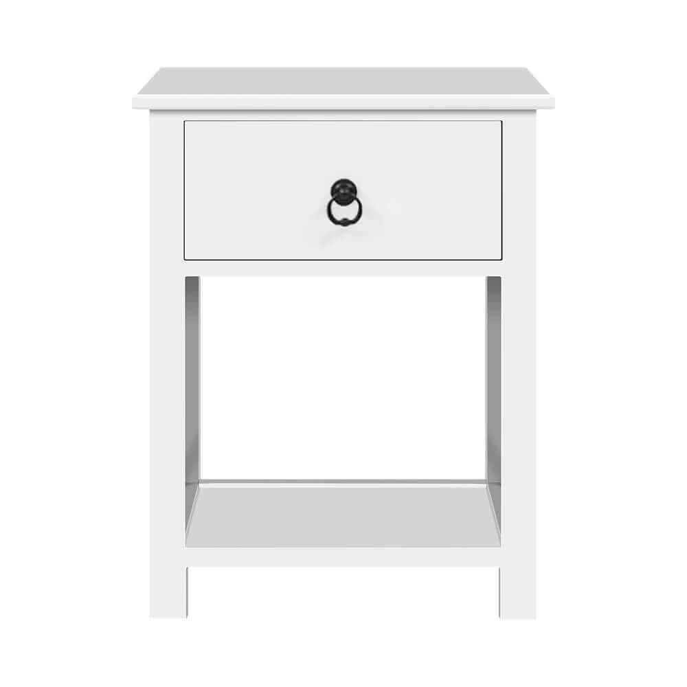 EMMA Set of 2 Bedside Table With Drawer and Shelf White