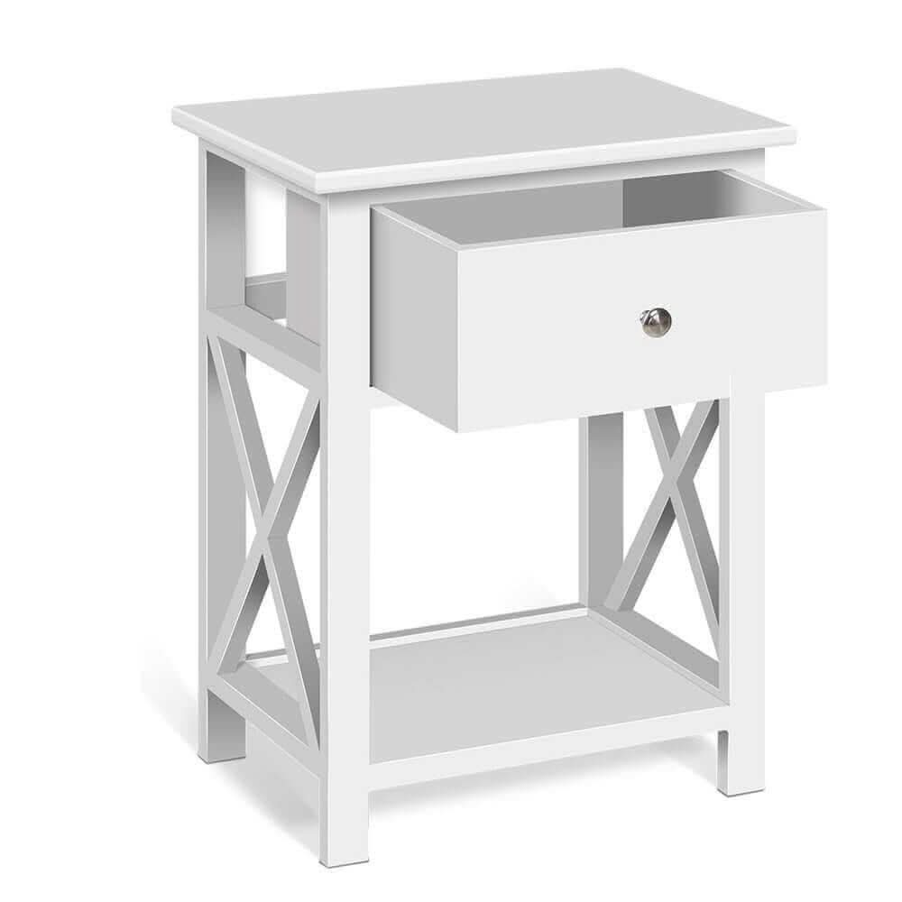 EMMA Bedside Table 1 Drawer with Shelf - White