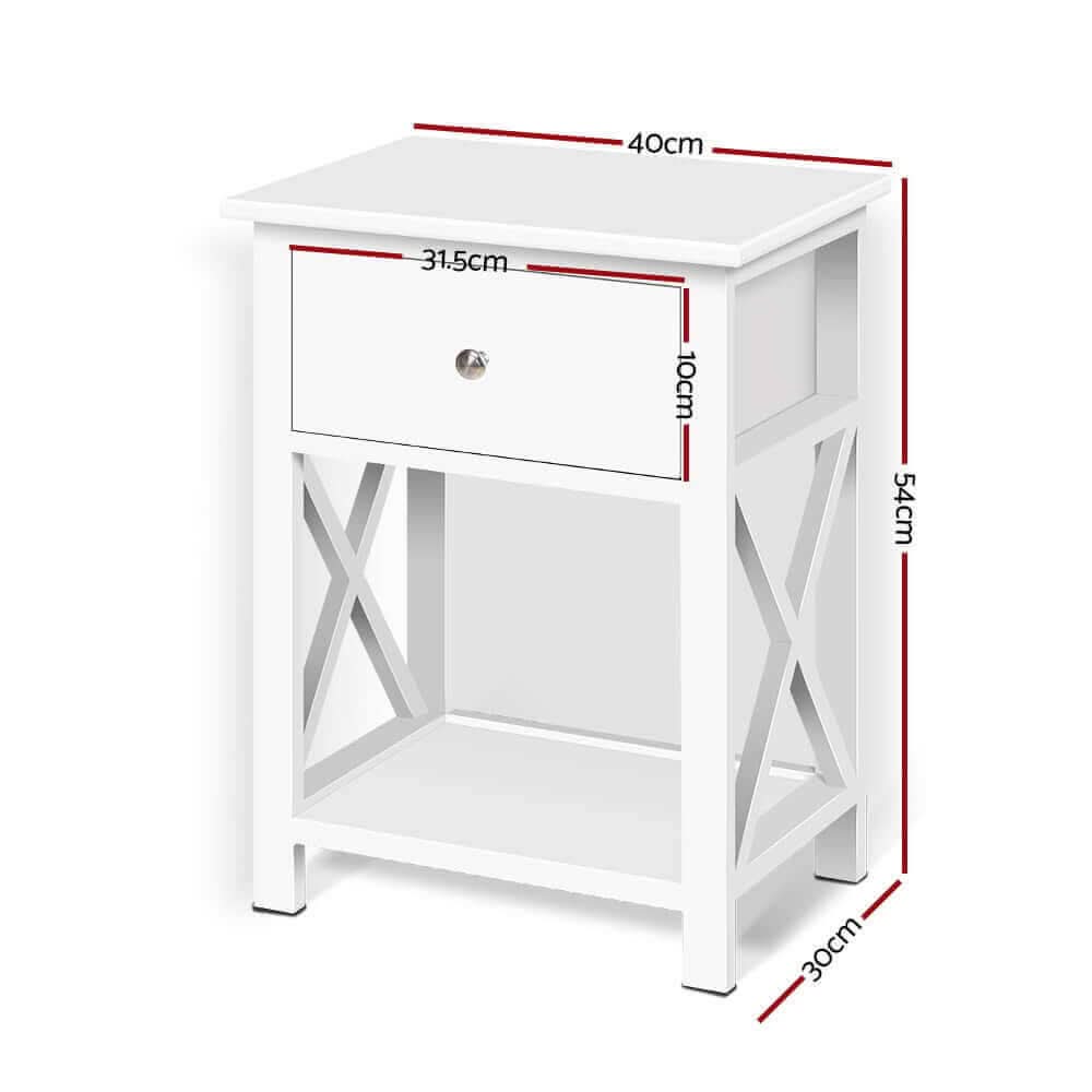 EMMA Bedside Table 1 Drawer with Shelf - White