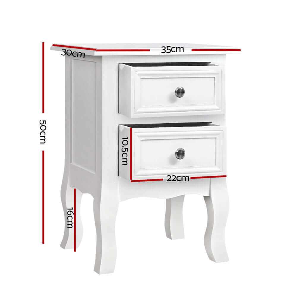 BISSET French Provincial Nightstand 2 Drawers White