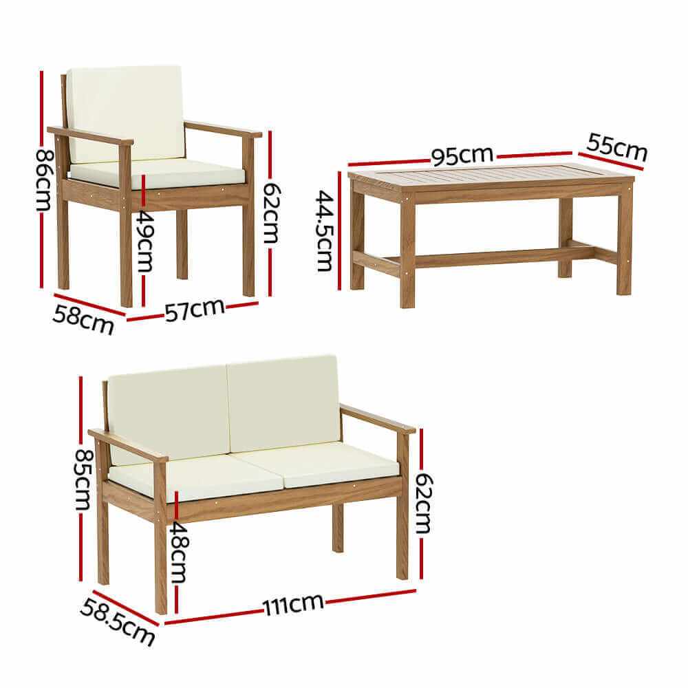 Gardeon 4-Piece Outdoor Set Wooden Sofa And Table