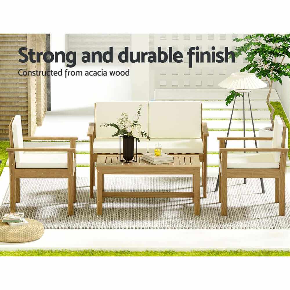 Gardeon 4-Piece Outdoor Set Wooden Sofa And Table