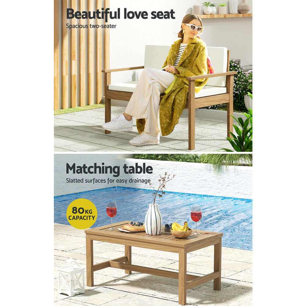 Gardeon 4-Piece Outdoor Set Wooden Sofa And Table