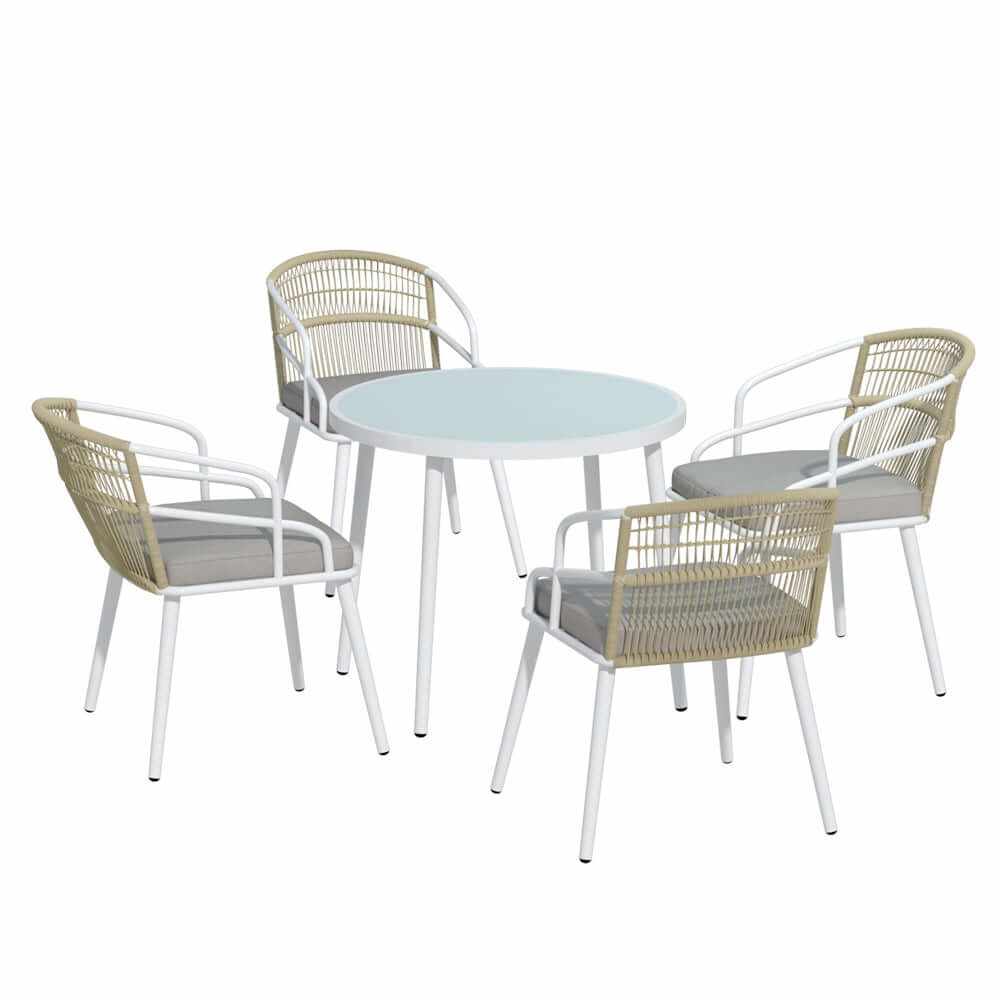 Gardeon 5 Piece Aluminium White Outdoor Table and Chairs Dining Set