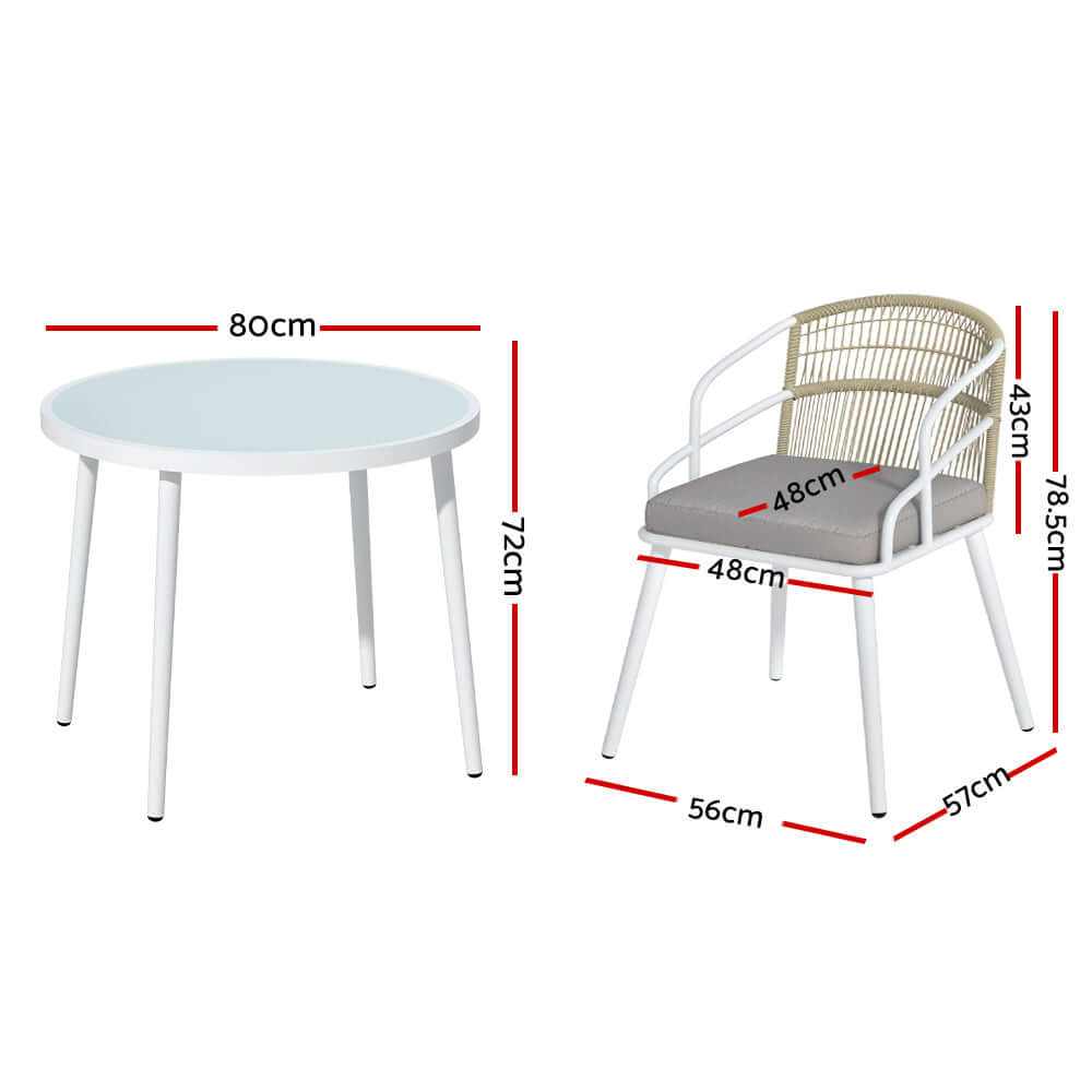 Gardeon 5 Piece Aluminium White Outdoor Table and Chairs Dining Set