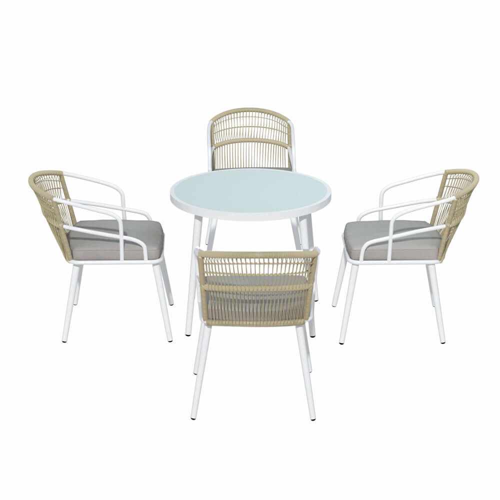 Gardeon 5 Piece Aluminium White Outdoor Table and Chairs Dining Set
