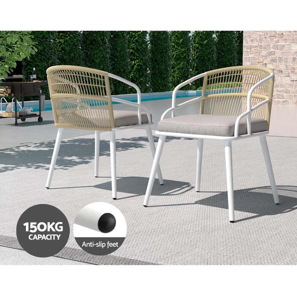 Gardeon 5 Piece Aluminium White Outdoor Table and Chairs Dining Set