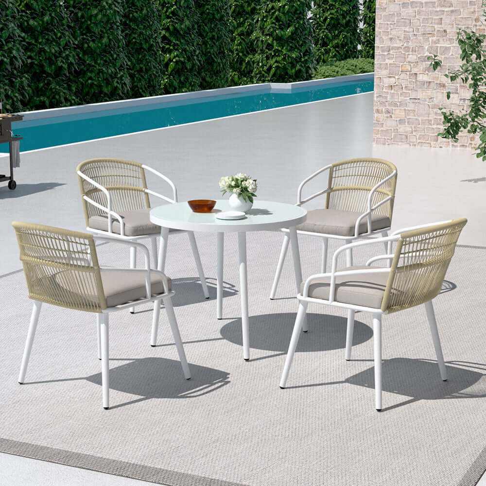 Gardeon 5 Piece Aluminium White Outdoor Table and Chairs Dining Set