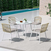 Gardeon 5 Piece Aluminium White Outdoor Table and Chairs Dining Set