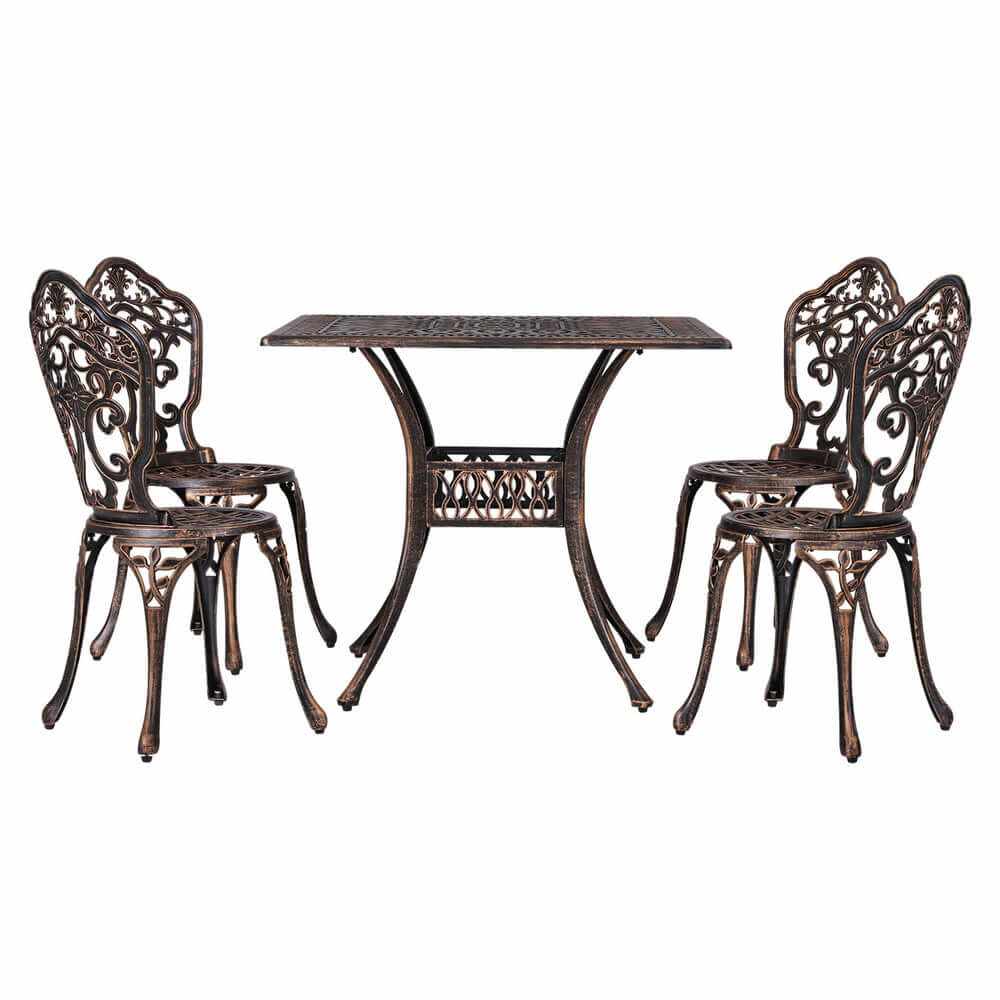 Gardeon Outdoor Dining Set 5 Piece Aluminum Table And Chairs - Brown