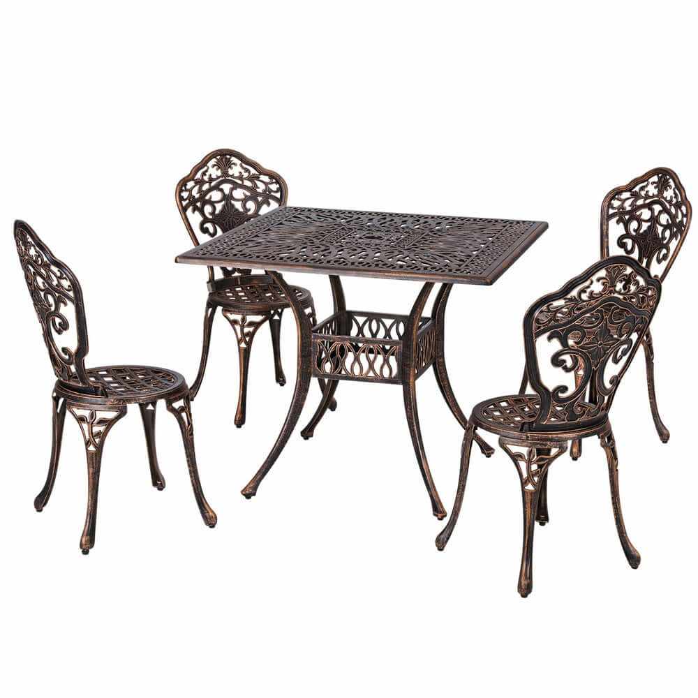 Gardeon Outdoor Dining Set 5 Piece Aluminum Table And Chairs - Brown