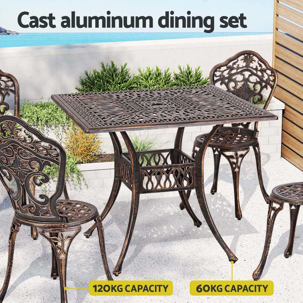 Gardeon Outdoor Dining Set 5 Piece Aluminum Table And Chairs - Brown