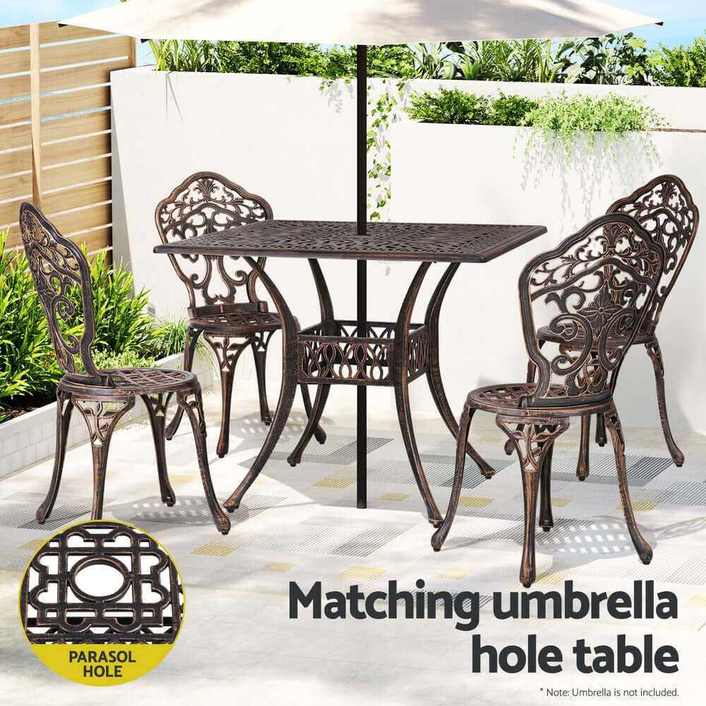 Gardeon Outdoor Dining Set 5 Piece Aluminum Table And Chairs - Brown