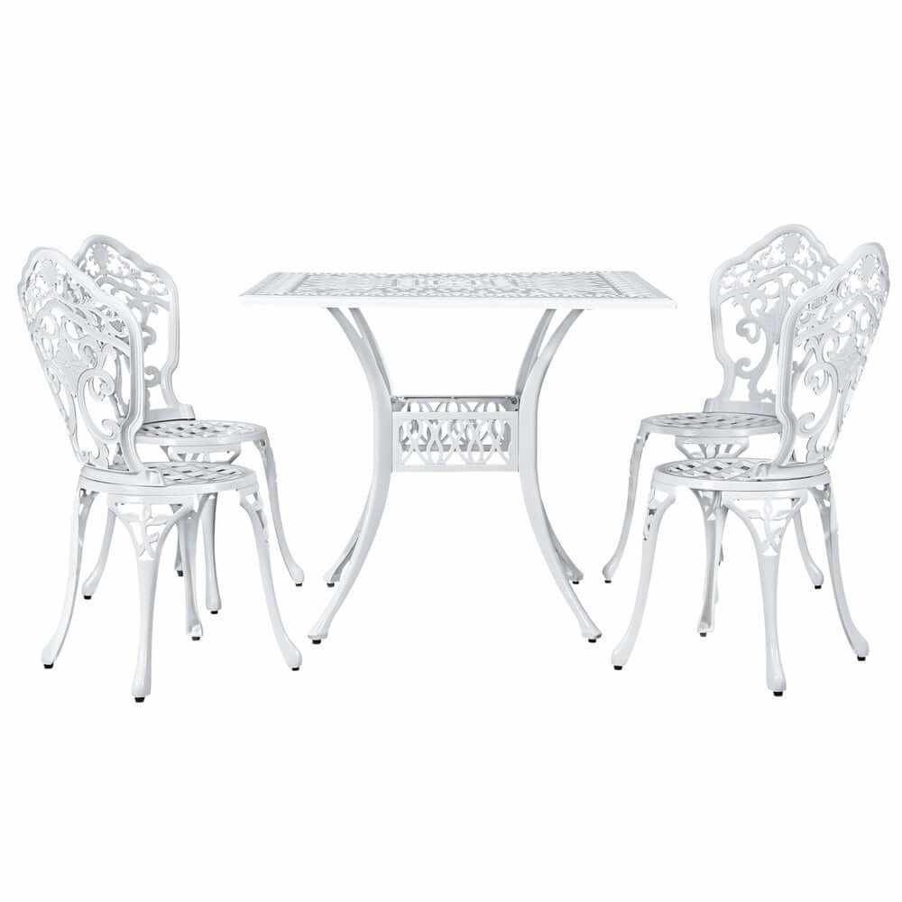Gardeon Cast Aluminium Outdoor Dining Table And Chairs - White