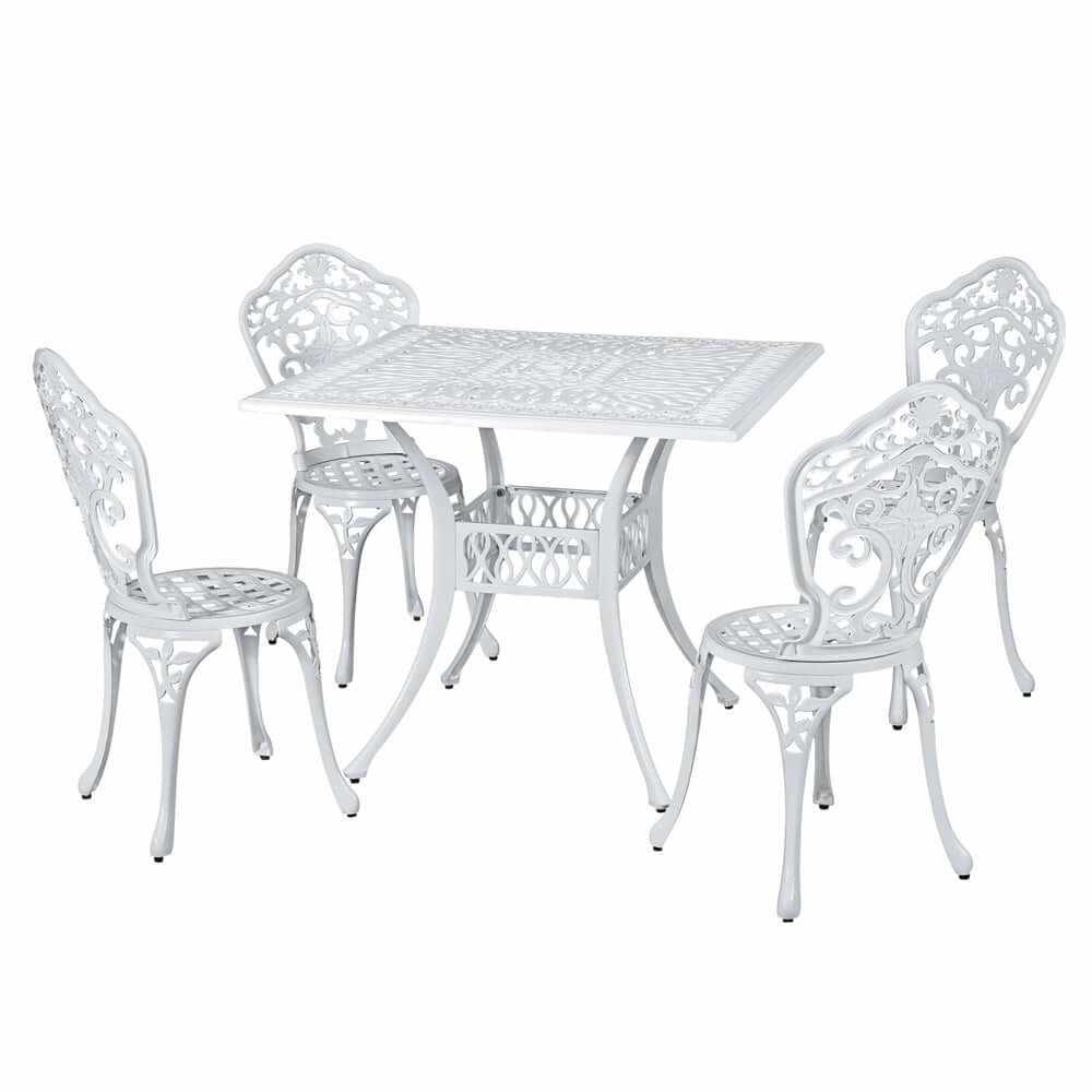 Gardeon Cast Aluminium Outdoor Dining Table And Chairs - White