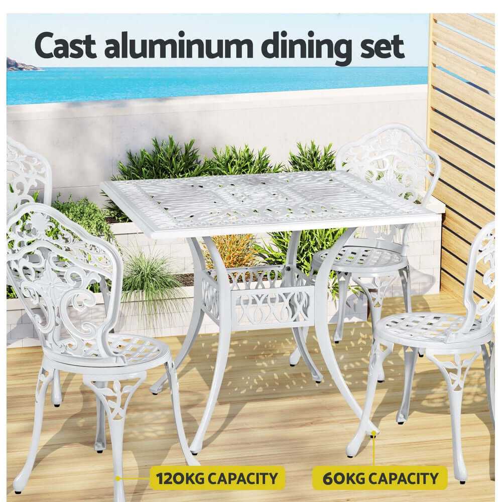 Gardeon Cast Aluminium Outdoor Dining Table And Chairs - White