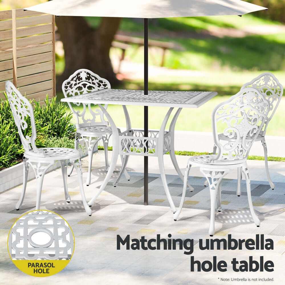 Gardeon Cast Aluminium Outdoor Dining Table And Chairs - White