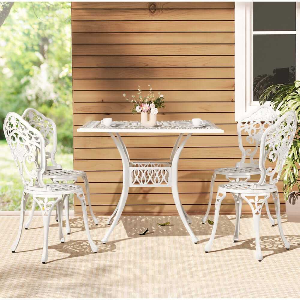 Gardeon Cast Aluminium Outdoor Dining Table And Chairs - White